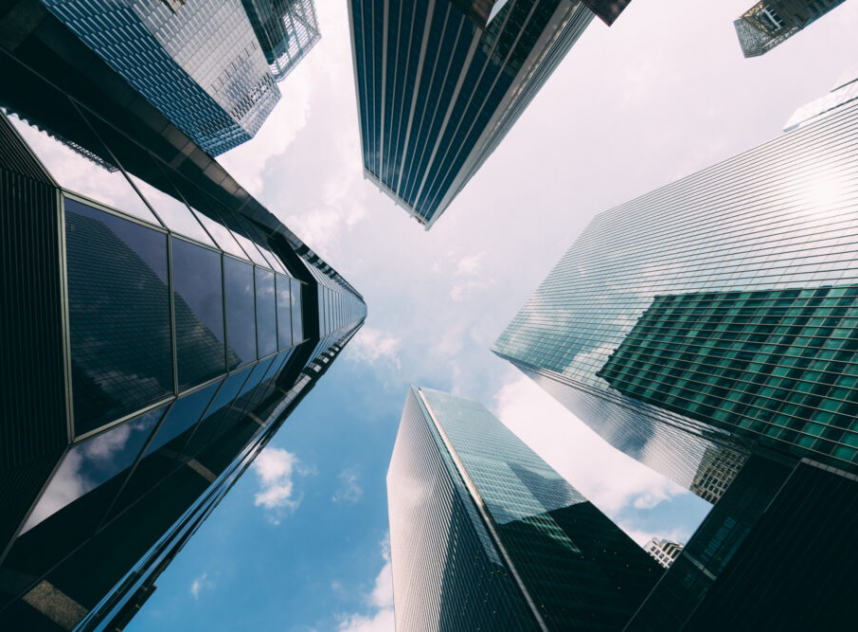 Singapore - February, 2020: Modern office building.low angle view of skyscrapers in city of Singapore.